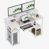 CubiCubi Computer Desk with Keyboard Tray, 47 Inch Office Desk with Monitor Stand and Storage Shelves, Music Studio Desk, Work Table Gaming Desk, White CubiCubi