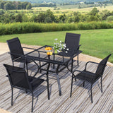 Seekverse 5-Piece Outdoor Dining Set, Square Metal Table with 4 Black Chairs, Black Patio Table with Umbrella Hole for Garden, Yard, Patio Seekverse