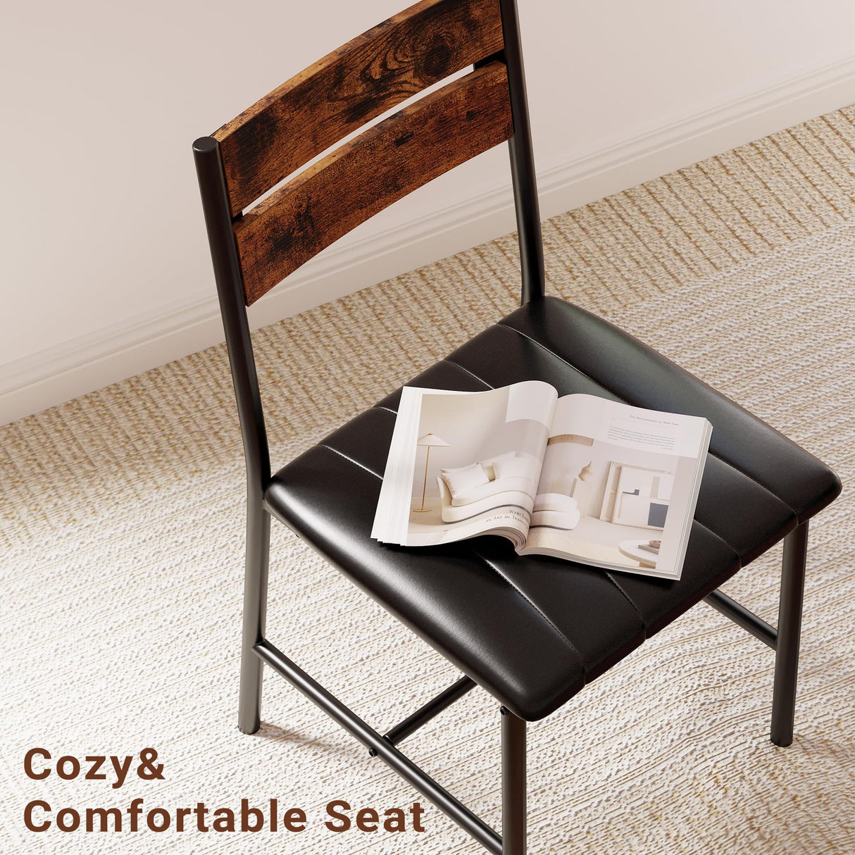 IRONCK Dining Table Set for 4, Wood Kitchen Table with Upholstered Chairs Dinning Table Set for Kitchen & Dining Room, Compact Dining Set for Small Spaces, Rustic Brown IRONCK