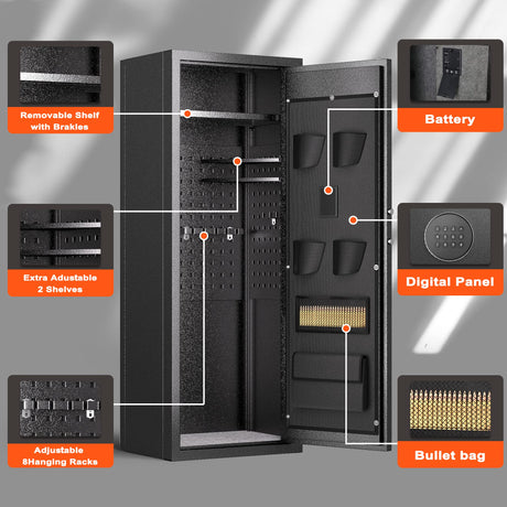 INTERGREAT [2024 New 8-10 Rifle Gun Safe, Gun Safes for Home Rifle and Pistols with Keypad, Gun Cabinet for Rifles and Shotguns with Pocket and Removable Shelf, Long Gun Safe, Easy Assemble INTERGREAT