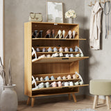 TOLEAD Rattan Shoe Storage Cabinet, Freestanding Shoe Rack Cabinet with 2 Flip Drawers & Wood Legs, Slim Shoe Organizer Cabinet for Entryway TOLEAD