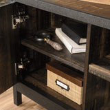 Sauder Steel River Metal & Wood Credenza with Doors, for TVs up to 60", Carbon Oak Sauder