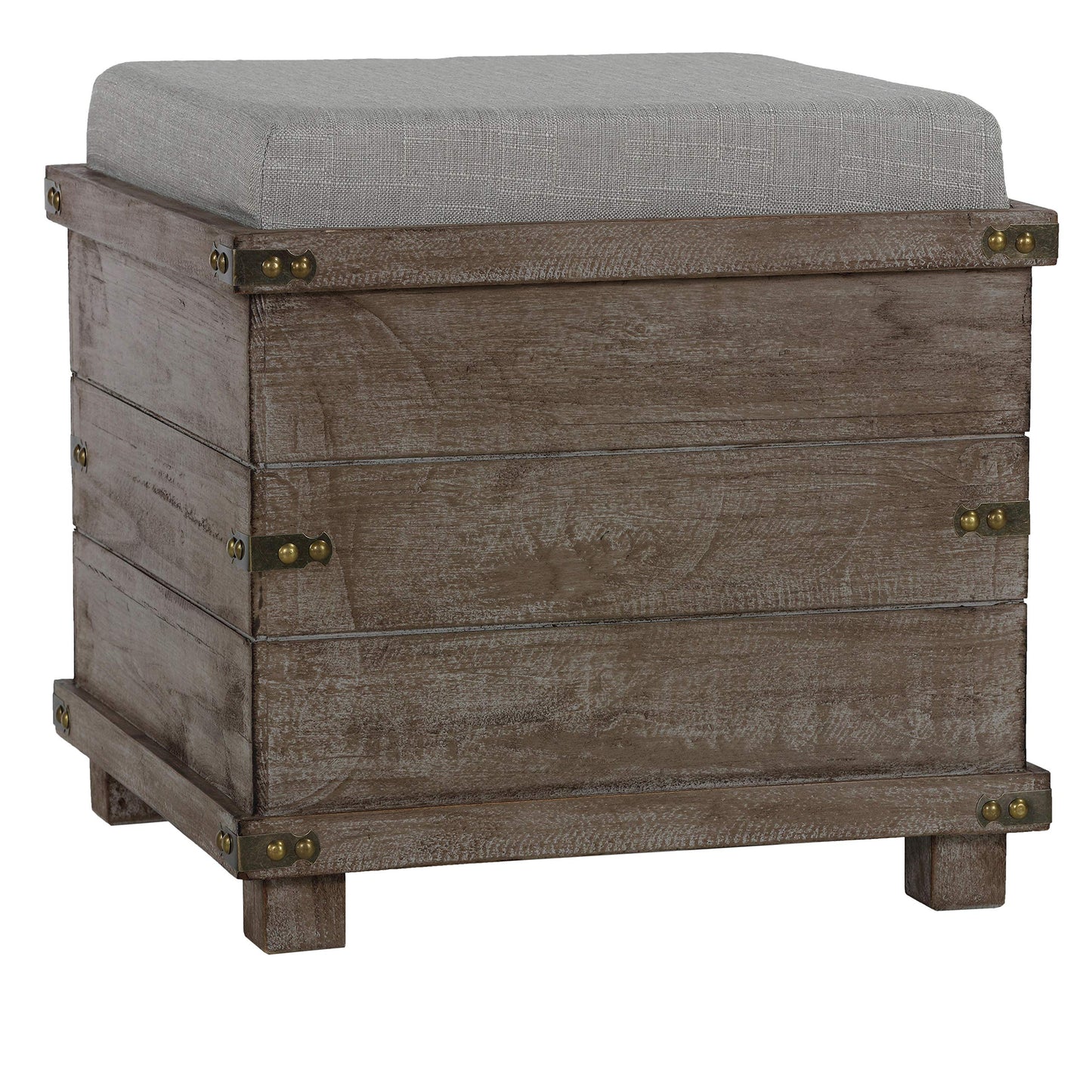 Cortesi Home Scusset Storage Chest Tray Ottoman in Fabric and Wood, Grey, 15.75"W x 15.75"L x 15.5"H