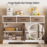 IRONCK Buffet Cabinet with Storage, 55" Large Sideboard Buffet Storage Cabinet with LED Lights, Farmhouse Coffee Bar Wood Liquor Cabinet for Kitchen, Dining Room, White and Oak IRONCK