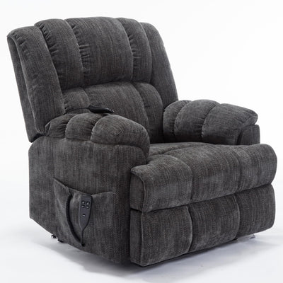 RHHVVR Power Lift Recliner Chair for Elderly, Oversized Chenille Electric Recliners Chairs for Living Room, Dual Motor 180° Lay Flat Recliner Big Sofa with Massage and Heating, Heavy-Duty, Grey