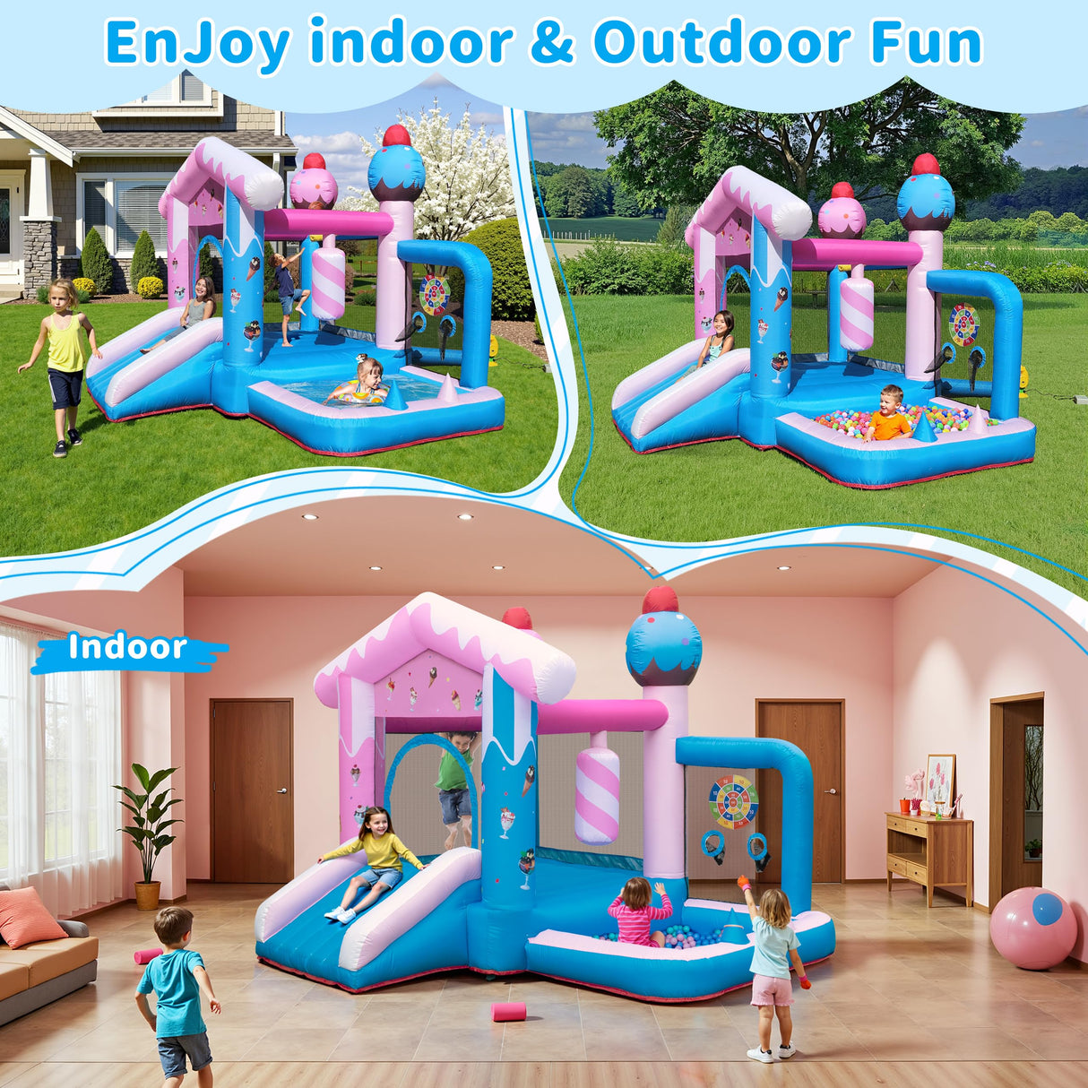TOAOB Inflatable Bounce House - 8-in-1 Bouncer House for Kids Ages 3-6, Indoor & Outdoor Bouncy Jumping Castle Slide with Blower for Backyard Birthday Party TOAOB