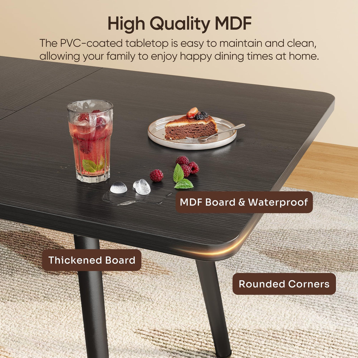 Ahomly 7-Piece Extendable Dining Table Set with 6 Padded Chairs, 63" Dining Table Set for 4-6, Kitchen Table Set with MDF Board & Metal Frame, for Small Space, Kitchen, Apartment, Black Ahomly