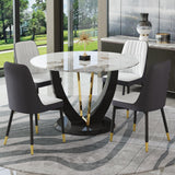 JUFU Round Dining Table Set for 4, 48" Dining Room Table with Faux Marble Tabletop and 4 Upholstered Chairs,Modern Round Kitchen Table Chairs Set for Dinning Room, Living Room, Cafe, Restaurant JUFU