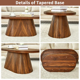 Fluted Coffee Table with Sturdy Tapered Base, Wood Oval Small Coffee Table, Mid Century Modern Center Table for Living Room Office (Walnut 1) FurSch