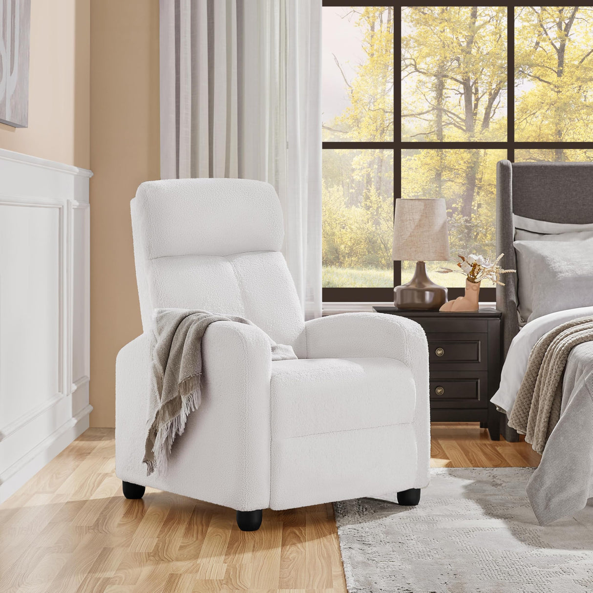 Yaheetech Boucle Recliner Chair Single Sofa Home Theater Seating Adjustable Modern Single Reclining Chair for Living Room Bedroom Home Theater White Yaheetech