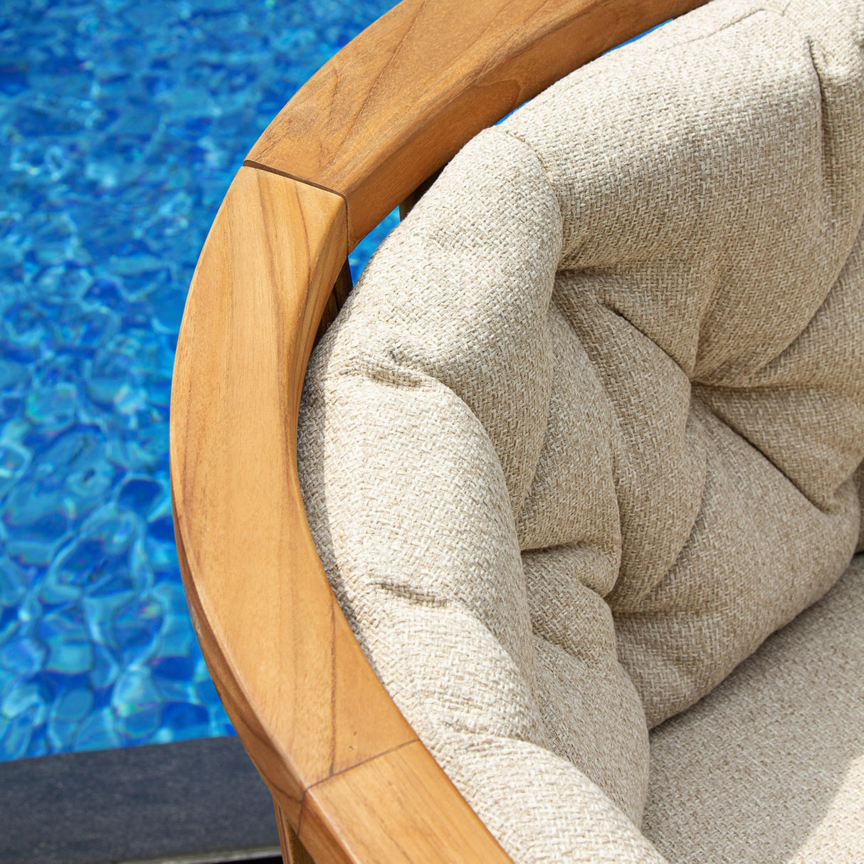 Cambridge Casual Barnese Wood Oversized Patio Lounge Chair, Natural Teak/Tan Cushion Cambridge Casual