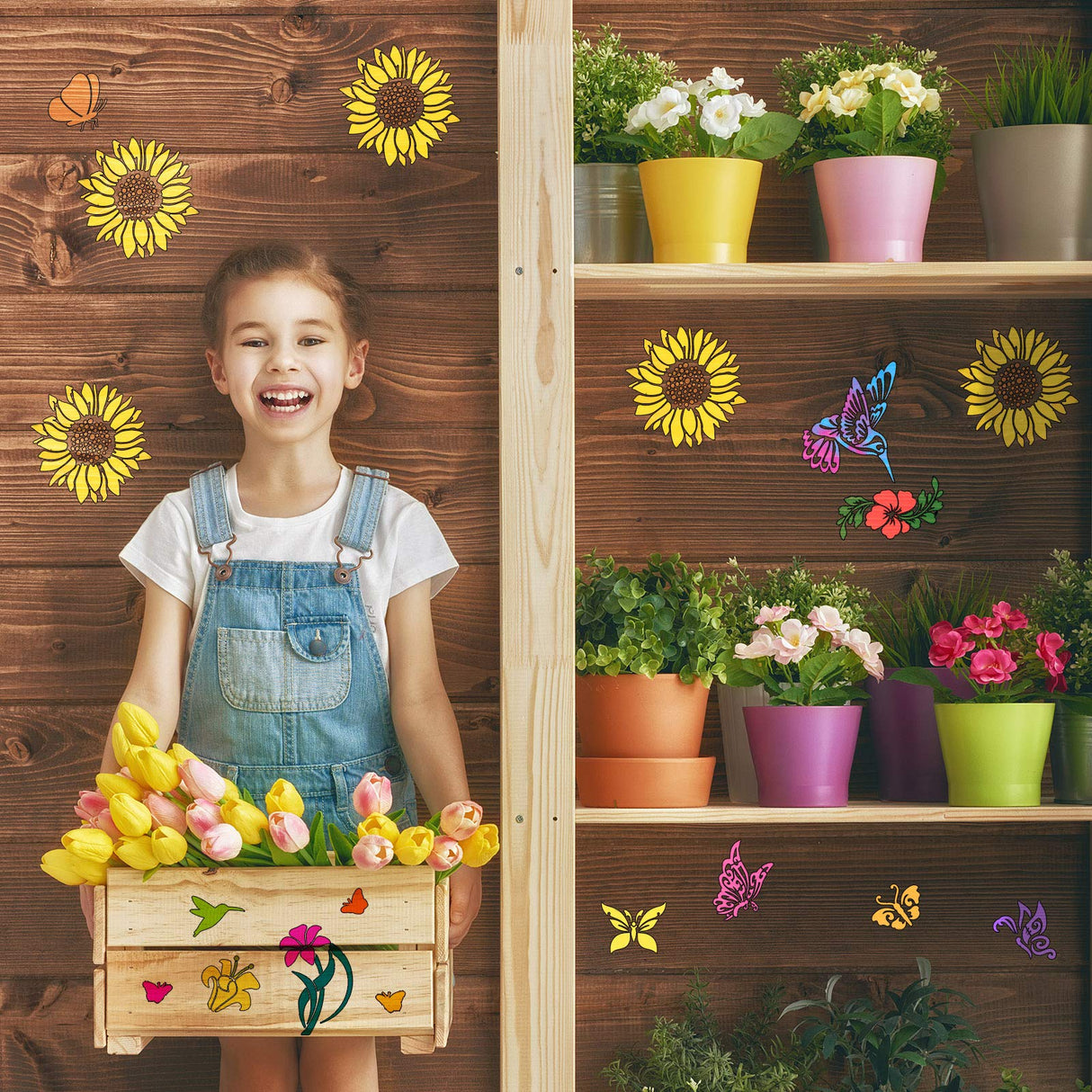 16 Pieces Stencil for Painting Sunflower Butterfly Floral Stencil Spring Summer Large Reusable Hummingbird Painting Templates and Metal Open Ring for DIY Craft on Wood Wall Home Decor(6.3 x 6.3 Inch) Zonon