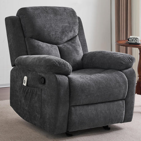 Sftaiyou Manual Rocker Recliner Massage Chair for Adults,Overstuffed Glider Rocking Recliner Fabric Chair for Living Room,Upholstered Soft Reclining Chair with Side Pocket (Dark Grey) Sftaiyou