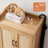 Mericonia Shoe Cabinet Storage for Entryway, Natural Rattan Shoe Storage Cabinet, Wooden Shoe Rack Cabinet, Farmhouse Boho Wood Shoe Organizer Cabinet for Hallway Mericonia