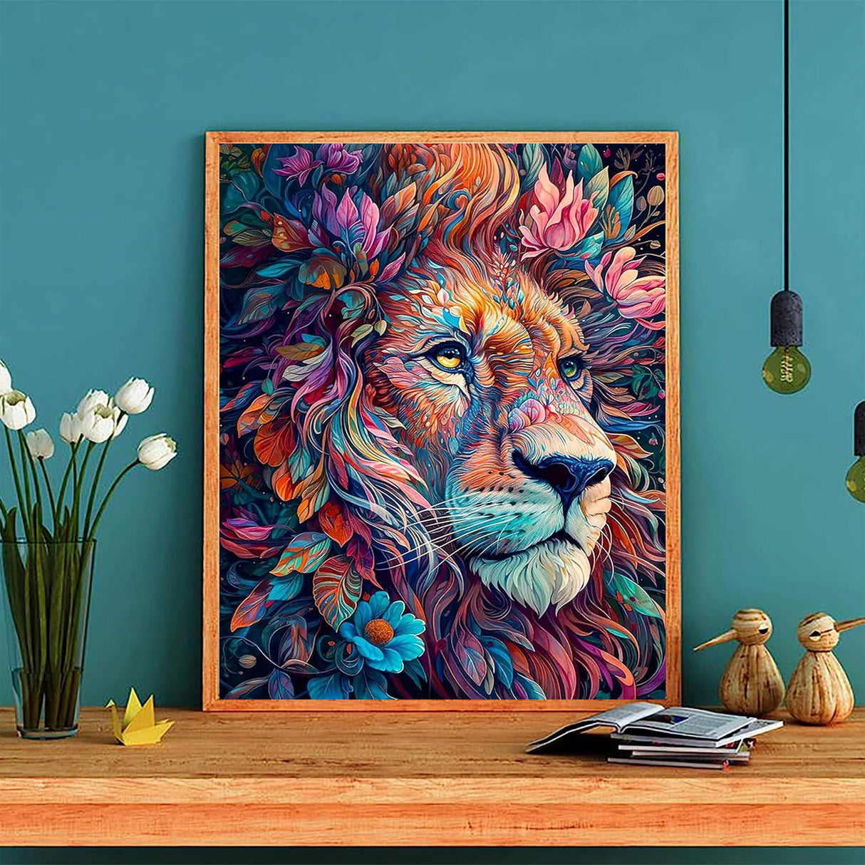 xackcme Lion Paint by Numbers for Adults with Framed Canvas-with Wooden Easel,Paint by Number on Canvas Animals,DIY Acrylic Oil Painting Kits with Brushes Nice Gift Box for Home Wall Decor(12x16inch) xackcme