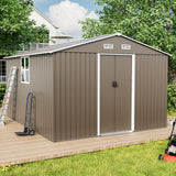 Gotland 10FT x 8FT Metal Storage Shed, Outdoor Storage Shed with Lockable Slide Doors & 2 Windows, Utility and Tool Shed with Slooping Roof for Garden, Backyard, Patio, Lawn Gotland