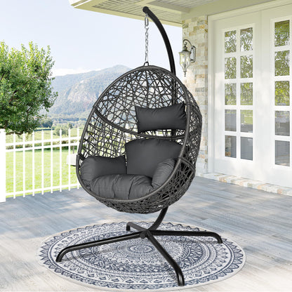 BULEXYARD Oversized Swing Egg Chair with Stand Indoor Outdoor PE Wicker Rattan Patio Basket Large Hanging Chair with Waterproof Cushions for Bedroom Balcony Patio (Dark Gray)