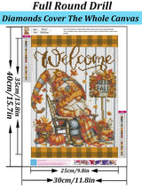 Hello Fall Gnome Sewing Diamond Art Kits for Adults, 5D Diamond Painting Kits for Adults Beginners, DIY Full Round Drill Diamond Dot Painting Gem Art Kits for Adult, Home Wall Decor 11.8x15.7 Inch VCLKDIY