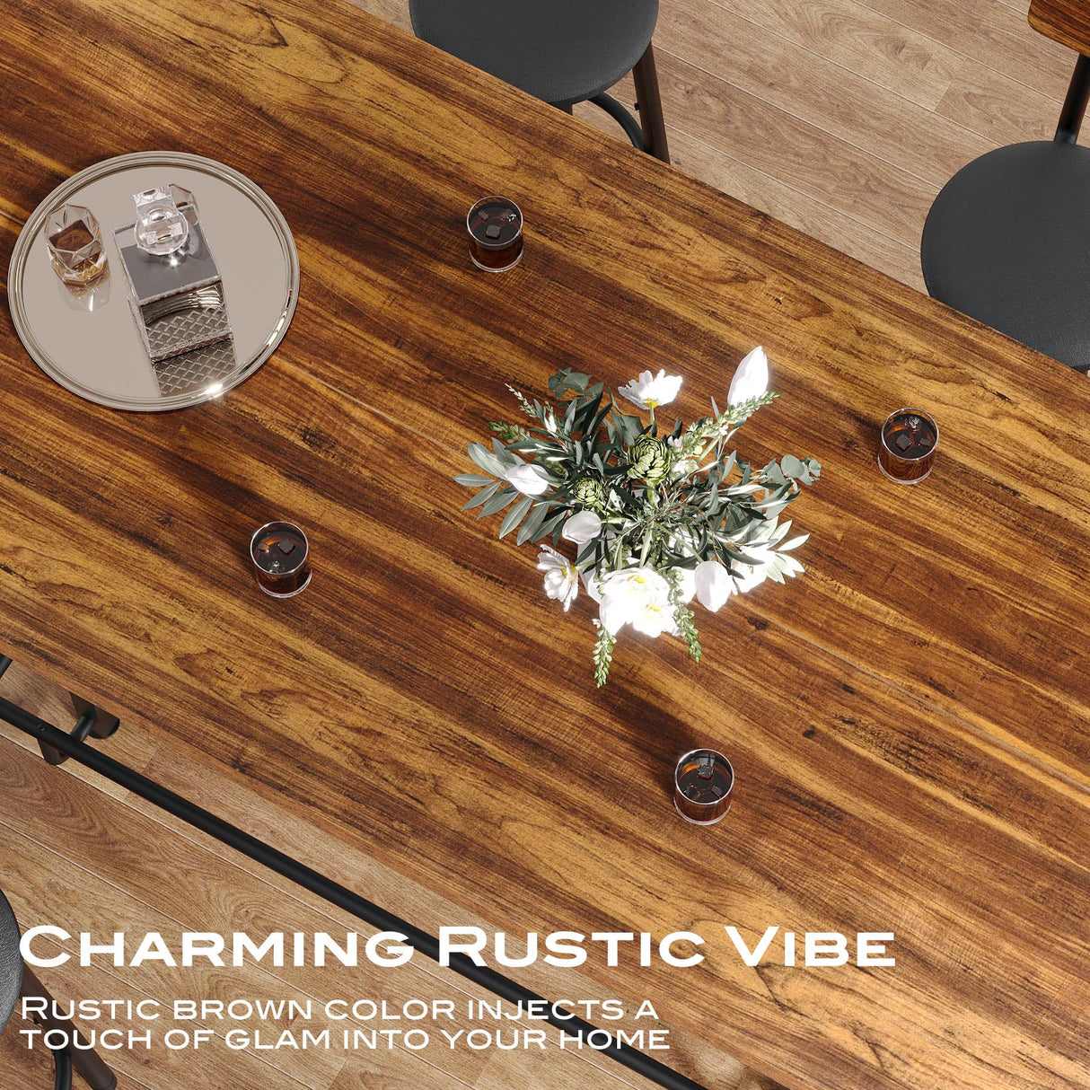 Tribesigns Bar Table, Industrial Counter Height Pub Table with Metal Footrest, 63-Inch Rectangle Wood Kitchen Dining Table with Sturdy Metal Frame for Dining Room, Home Bar (Brown) Tribesigns