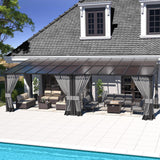 Kurapika 10’ x 24’ Gazebo, Wall Mount Gazebo Outdoor Pergola, Hardtop Lean to Gazebo Canopy Awnings with Sloped Roof and Sturdy Steel Frame, for Patio, Porch, Deck, Backyard(Grey) Kurapika