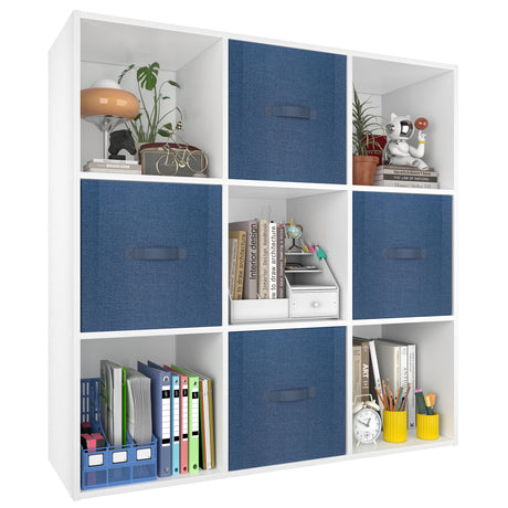 PrimeZone Stackable 9 Cube Storage Organizer: Wood Cubes Shelf Fits Cubby Bins - Square Cubicle Bookshelf Cabinet for Closet Bedroom - Open Storage Shelf for Toy Clothes Book Organization, White PrimeZone