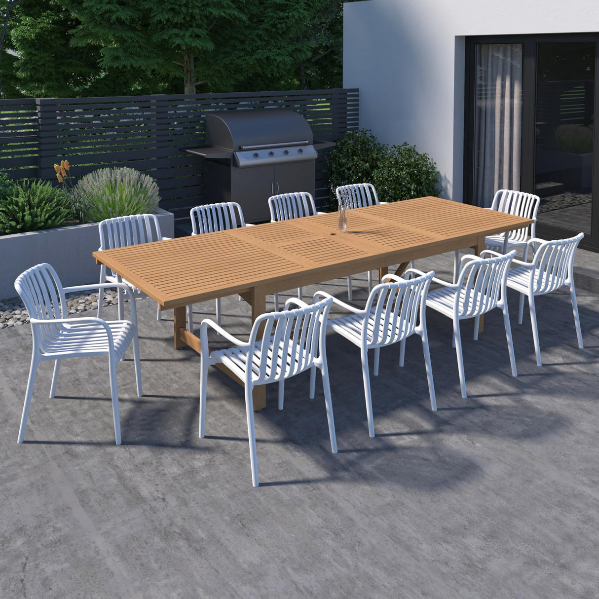 Urban Elements Frida 11-Piece Rectangular Patio Furniture Set | 100% Certified Teak Finish | Backyard Furniture, Outside Table and Chairs, Rectangular Outdoor Dining Set Urban Elements