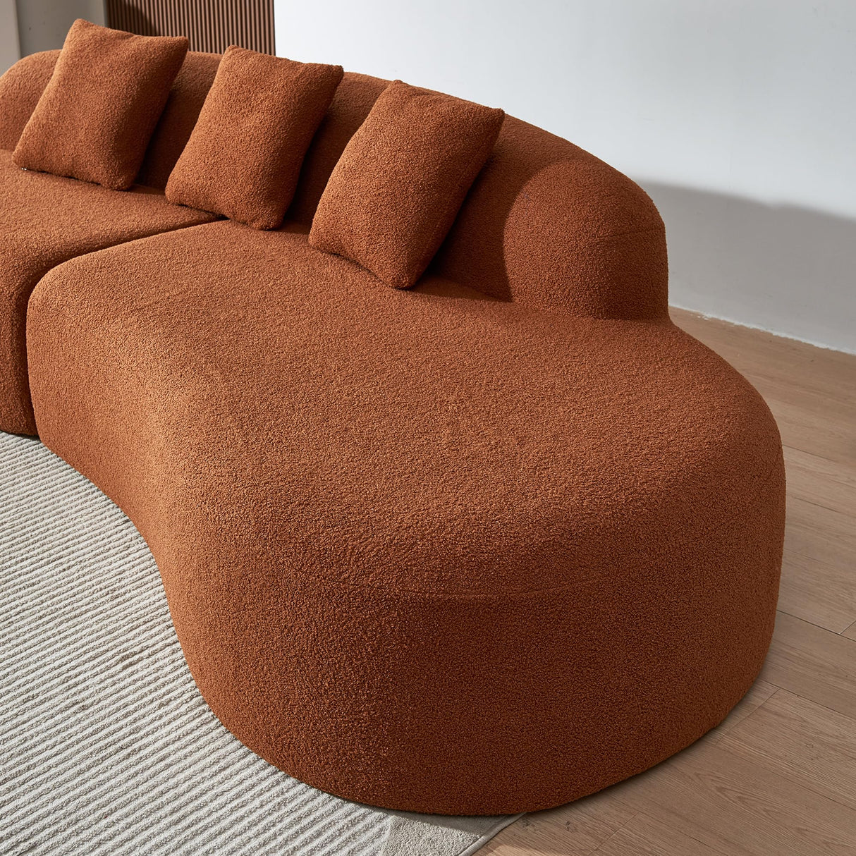 BAMOOLI 119'' Curved Sofa Couch, Mid Century Modern Half Moon Living Room Sofa, Luxury 4-Seat Sofa Couch with High-Density Foam Filled, Sherpa Lamb Fabric Sectional Sofa for Apartment, Office, Orange BAMOOLI