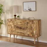 Great Deal Furniture Zona Mid-Century Modern Mango Wood 3 Drawer Sideboard with 2 Doors, Natural Great Deal Furniture