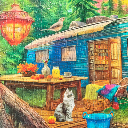 500 Piece Puzzles for Adults - Difficult Jigsaw Puzzles for Adults Challenging - Woodland Caravan Camping