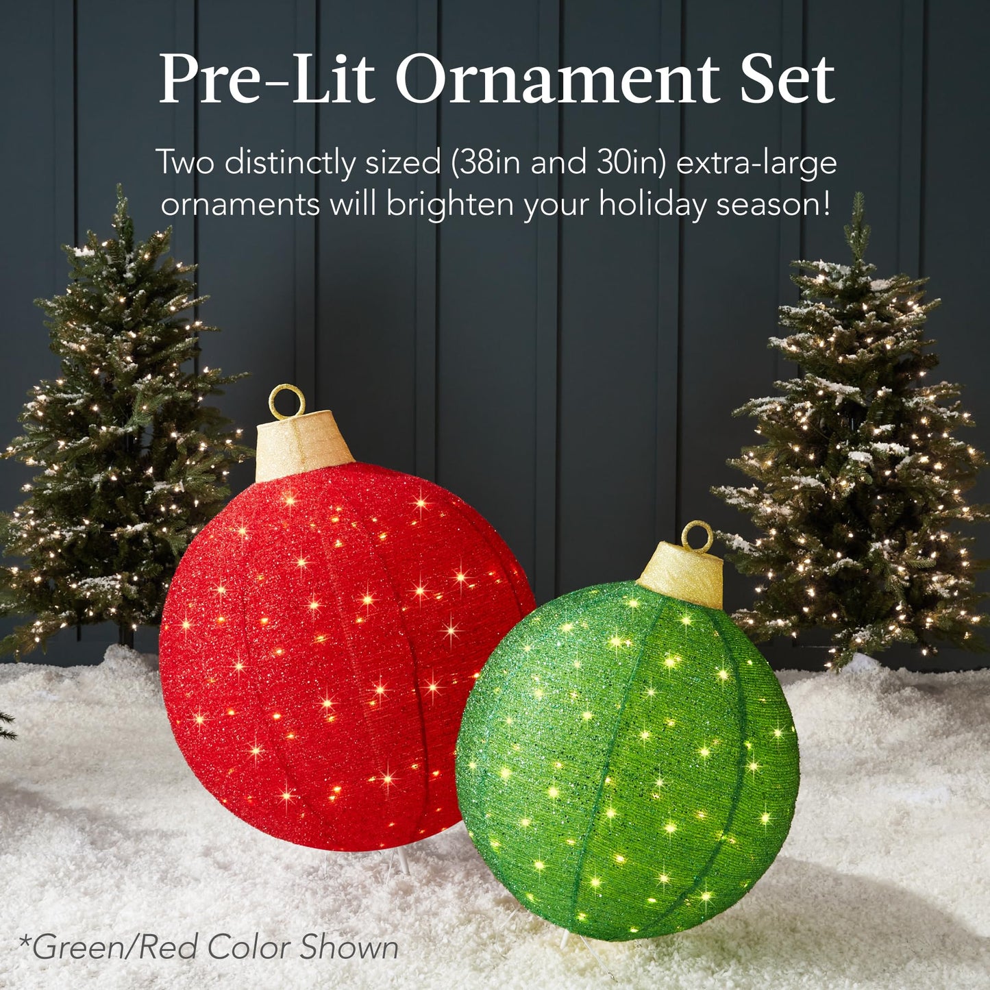 Best Choice Products 2pc Lighted Pop-Up Outdoor Christmas Ornament Set, Holiday Ball Decoration w/ 180 LED Lights, 8 Light Functions - Red/White