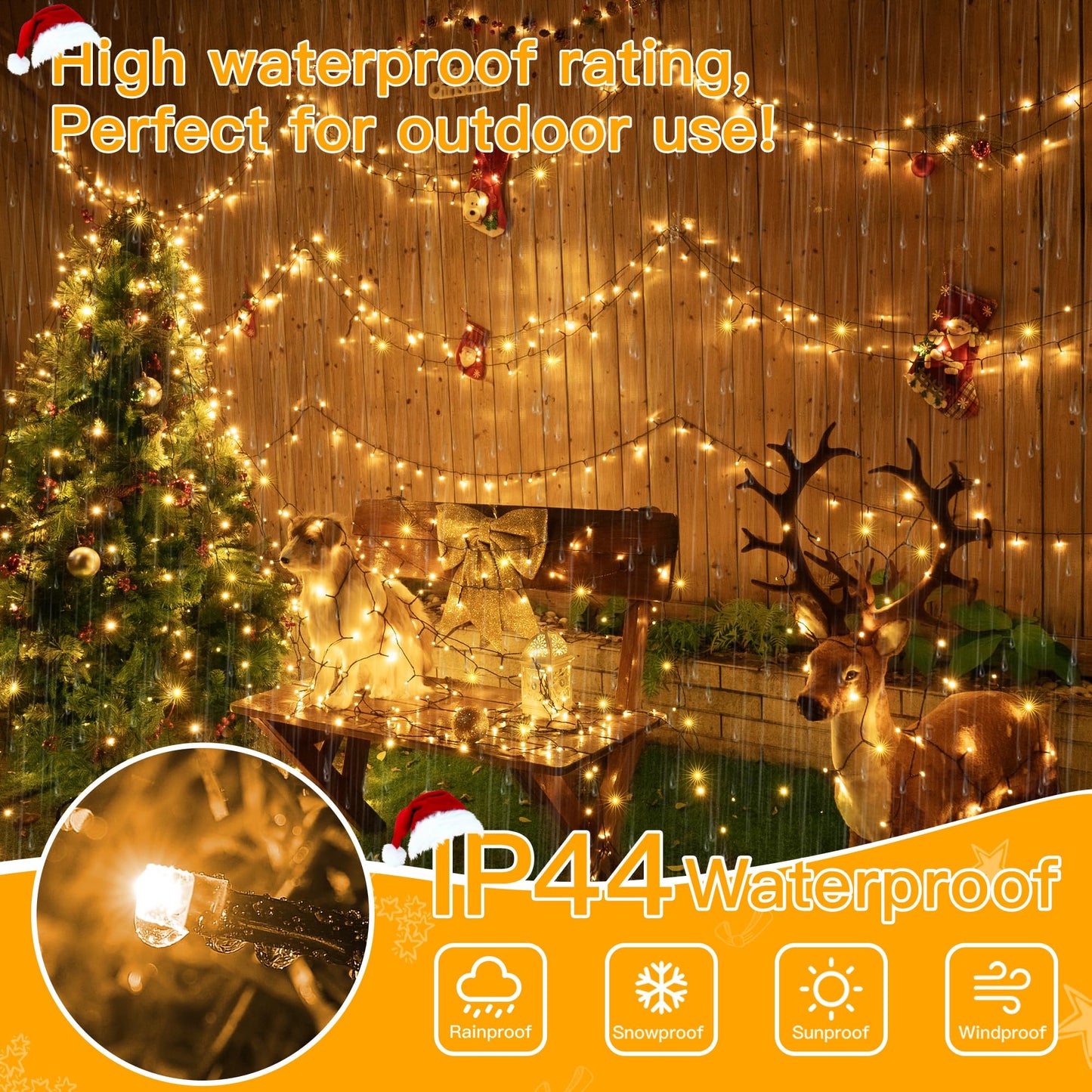 Ollny Christmas Lights 262FT 800LED, Plug-in Outside Tree Lights with Timer and 8 Modes, Remote Control Waterproof Dimmable Outdoor String Lights for House Yard Patio Xmas Decorations(Warm White)