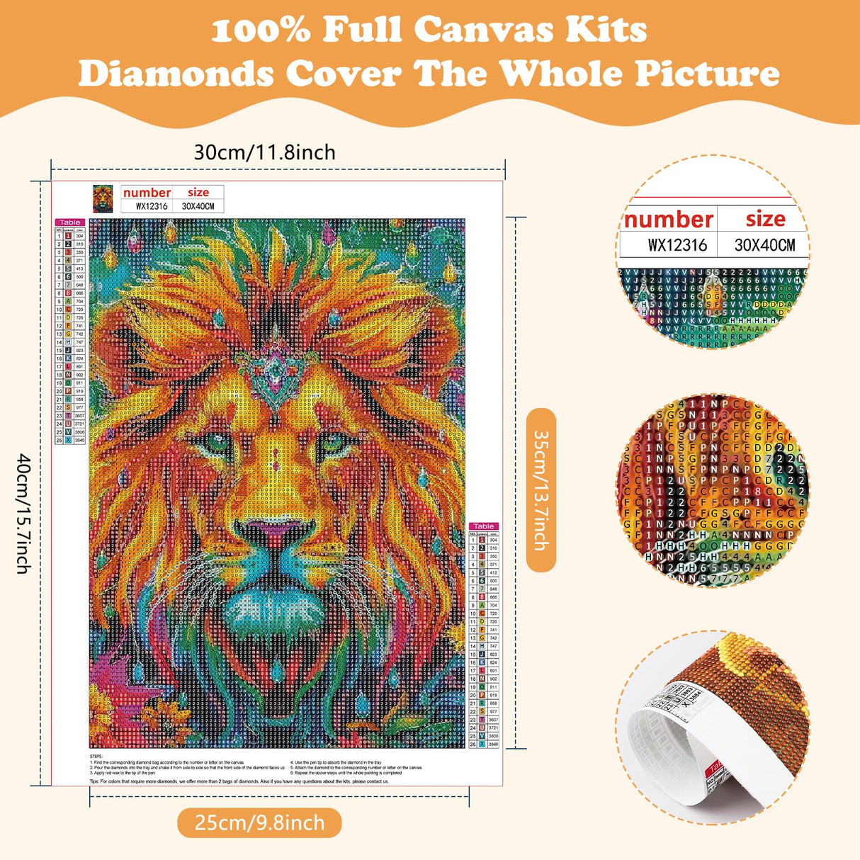SENQAO Lion Diamond Painting Kits for Adults, Flower Diamond Art Paintings Kit for Beginners, 5D Full Drill Diamand Paintings Kits, Gem Art Crafts for Adults Wall Decor 12x16inch SENQAO