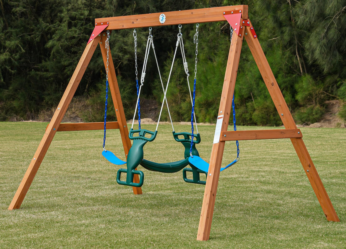 DOLPHIN PLAYGROUND T DIY Swing Sets for Backyard, Wooden Playground Sets with Glider Swing and 2 Belt Swings, Kids Outdoor Play Equipment, Outdoor Playset DOLPHIN PLAYGROUND T