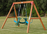 DOLPHIN PLAYGROUND T DIY Swing Sets for Backyard, Wooden Playground Sets with Glider Swing and 2 Belt Swings, Kids Outdoor Play Equipment, Outdoor Playset DOLPHIN PLAYGROUND T
