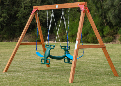 Dolphin Playground DIY Swing Sets for Backyard, Wooden Playground Sets for Backyards with Glider Swing and 2 Belt Swings, Kids Outdoor Play Equipment, Outdoor Playset for Any Swing Replacements