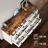LIKIMIO 59" 6 Drawers Dresser for Bedroom, Power Strip, Farmhouse Large Wood Dressers & Chest of Drawers with Wide Storage Cabinet, Rustic Brown & White LIKIMIO