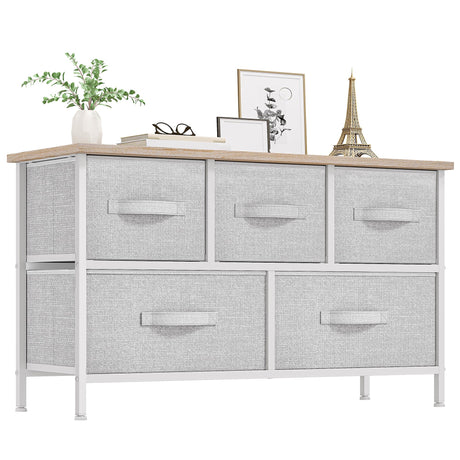 YITAHOME Dresser with 5 Drawers - Fabric Storage Tower, Organizer Unit for Bedroom, Living Room, Closets - Sturdy Steel Frame, Wooden Top YITAHOME