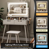 Fameill Small Makeup Vanity Desk Lighted Mirror&Stool,Vanity Table Set with Storage Drawer & Chair,White Vanity for Girls with Power Strip,Vanity Table for Bedroom,White Fameill