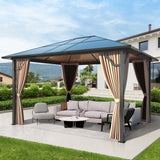 Raysfung 10'x12' Hardtop Gazebo, Outdoor Polycarbonate Roof Gazebo with Aluminum Frame Permanent Pavilion with Netting& Curtains for Garden, Patio,Yard Raysfung