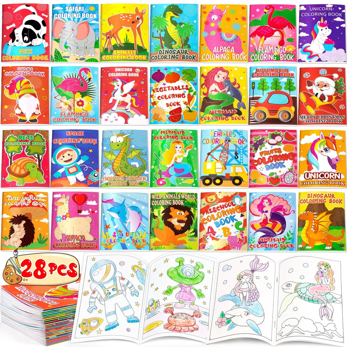 28PCS Coloring Books for Kids Party Favors: Ages 2-4 4-8 Easter,Summer End of the Year,Back to School,Halloween,Christmas Birthday Mini Gifts Bulk,Classroom Goodie Bags Stuffer Fillers(Not Duplicate) Geefuun