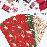 PlandRichW Christmas Wrapping Paper Folded for Kids Boys Girls Man Women Gift's. Papercraft Snowmen, Candy Canes, Tree, Socks, Snowflakes, Happy New Year Bulk of 12 Sheets 20"x 29" Folded PlandRichW