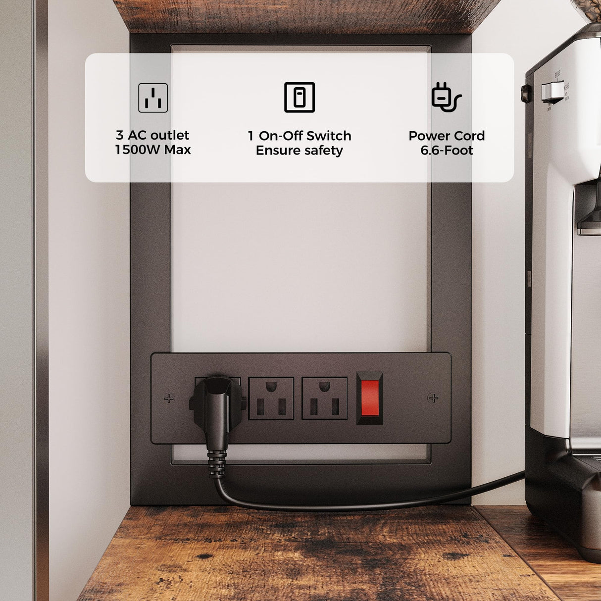 IRONCK Bakers Rack with Power Outlet, 5-Tier Corner Microwave Stand with Storage, Coffee Bar with 6 S-Shaped Hooks, Kitchen Shelves with Wire Basket IRONCK