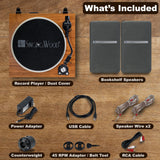 SingingWood Audio VP42AS Bluetooth Belt Drive 2 Speed Built in Preamp Turntable Hi-Fi with 44 Watt Bookshelf Speakers, Vinyl Record Player with Magnetic Cartridge Bluetooth Playback (Walnut) SINGING WOOD