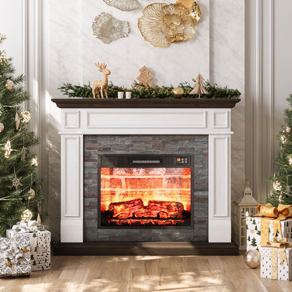 LGHM 44" Electric Fireplace with Mantel, Portable Freestanding Wood Stove Heater, Realistic 3D Dancing Flame Effect and Stacked Stone Surround, Remote Control Timer for Living Room, Bedroom