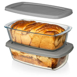 Razab LARGE 7.6 Cups/1800 ML/1.9 Qt Glass Loaf Pan with Lids (Set of 2) - Meatloaf Pan BPA free Airtight Lids Grip Handle Easy Carry, Microwave and Oven Safe - Loaf Pans For Baking Bread, Cakes Razab