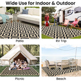 Smiry Waterproof Outdoor Rug 5x8 ft, Reversible Plastic Straw Patio Camping Rugs, Outdoor Indoor RV Mat Carpet for Patio, Outside Entry, Backyard, Deck, Bench, Picnic, Camper, Black & Beige Smiry