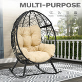 DWVO Wicker Rocking Egg Chair, Oversized Indoor Outdoor Rattan Rocking Chair, Indoor Outdoor Lounger for Patio, Backyard, Living Room, Black & Beige DWVO