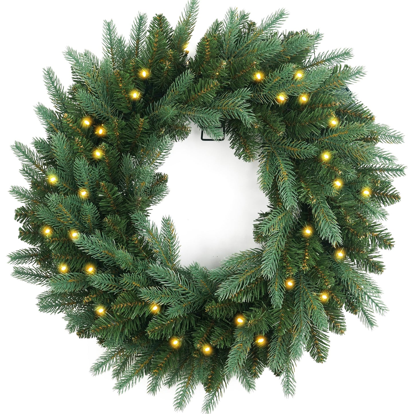 Christmas Wreath Pre Lighted 24 inch with 50 Led Fraser Fir Foliage Tips, Battery Operated Artificial Christmas Wreaths for Front Door with Lights, Green Christmas Decoration for Door Windows Wall