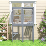 COZIWOW Catio Outdoor Cat Enclosure Window Access, Wooden Cat House Shelter, Kitty Cage with 3 Platforms for Patio Indoor (Grey) COZIWOW