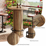 Tribesigns Round Bar Table, 39.4" H Wood Bistro Pub Table with Metal Ring Footrest for Dining Coffee Cocktail Living Room, Small Space, Brown(Only Table) Tribesigns